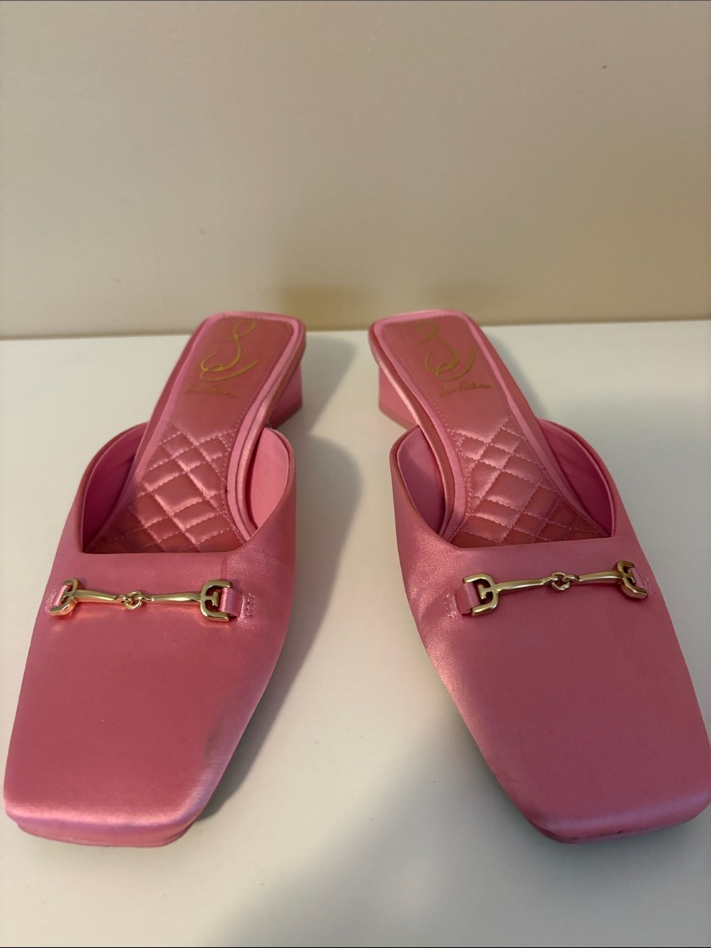 Sam Edelman Pink Satin Mule Slides with Gold Bit